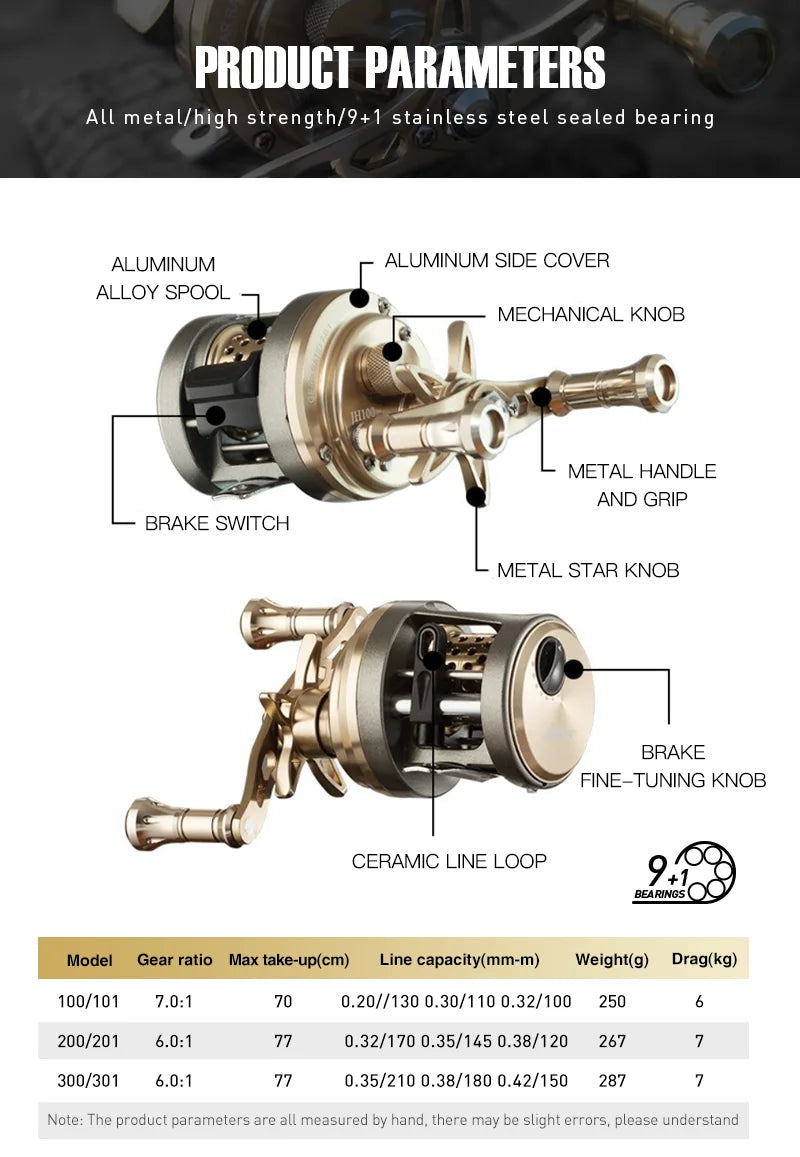 SEASIR JH All METAL Drum Baitcasting Reel CNC Machining Technology 9+1BB Max Drag 7kg Saltwater Fishing Reels