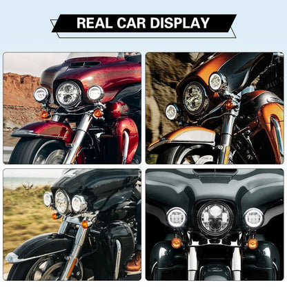 Motorcycle 4.5'' LED Headlight Auxiliary Fog Passing Lighting Bracket For Touring Road King Street Glide Turn Signal Spot