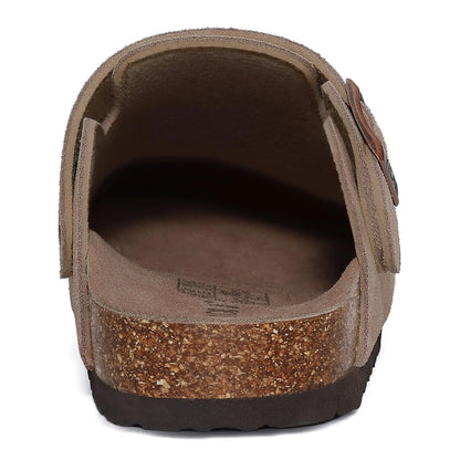 Crestar Women's Suede Clogs Lady Fashion Buckle Leather Mules Comfort Cork Footbed Potato Shoes with Arch Support Beach Sandal