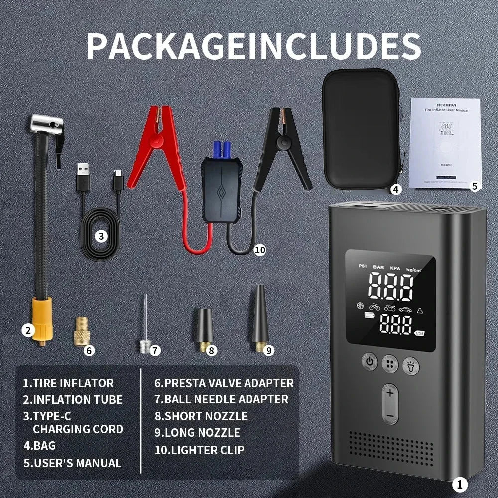 4 IN1 Car Jump Starter with Tire Inflator, 3000A Jump Starter Power Bank with 150PSI Air Pump Auto Air Compressor, LED Light