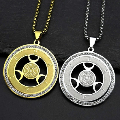 Witchcraft Triple Moon Goddness Hekate Wheel Stainless Steel Pendant Necklace Strophalos Hecate Magic Symbol PIN Jewelry