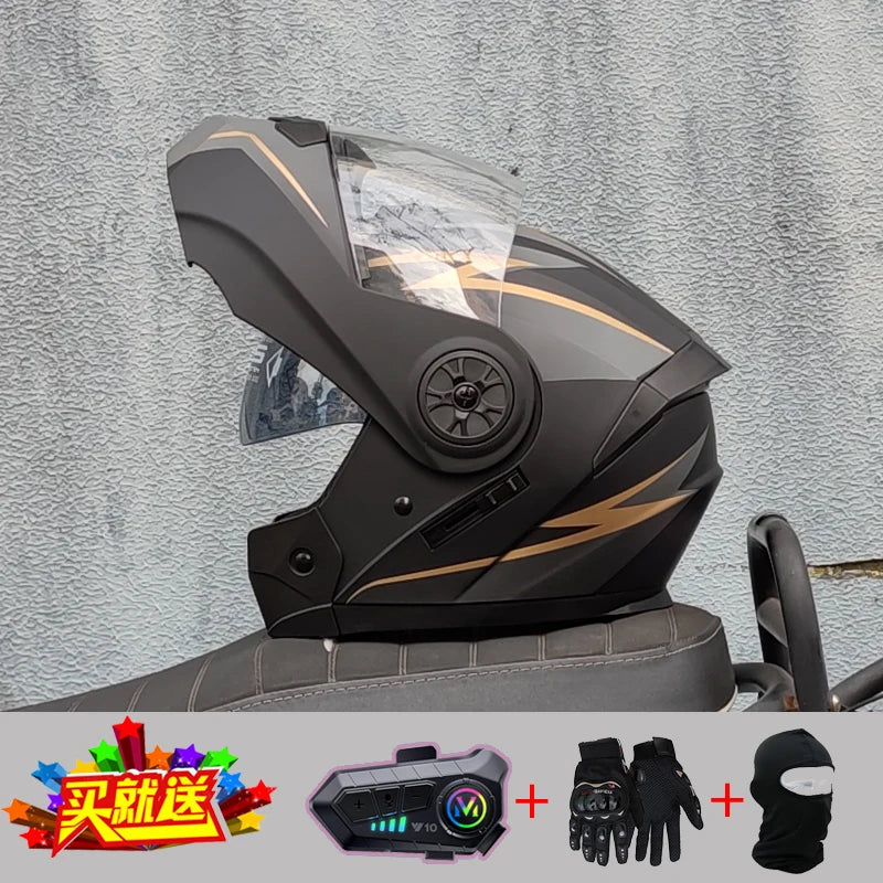 ORZ new motorcycle helmet with dual sunshades full face racing Bluetooth modular flip helmet for men and women DOT approval