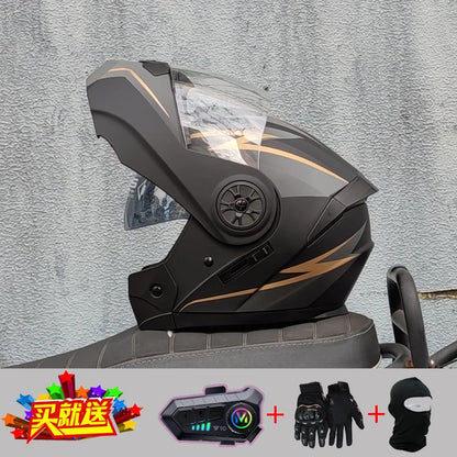 ORZ new motorcycle helmet with dual sunshades full face racing Bluetooth modular flip helmet for men and women DOT approval