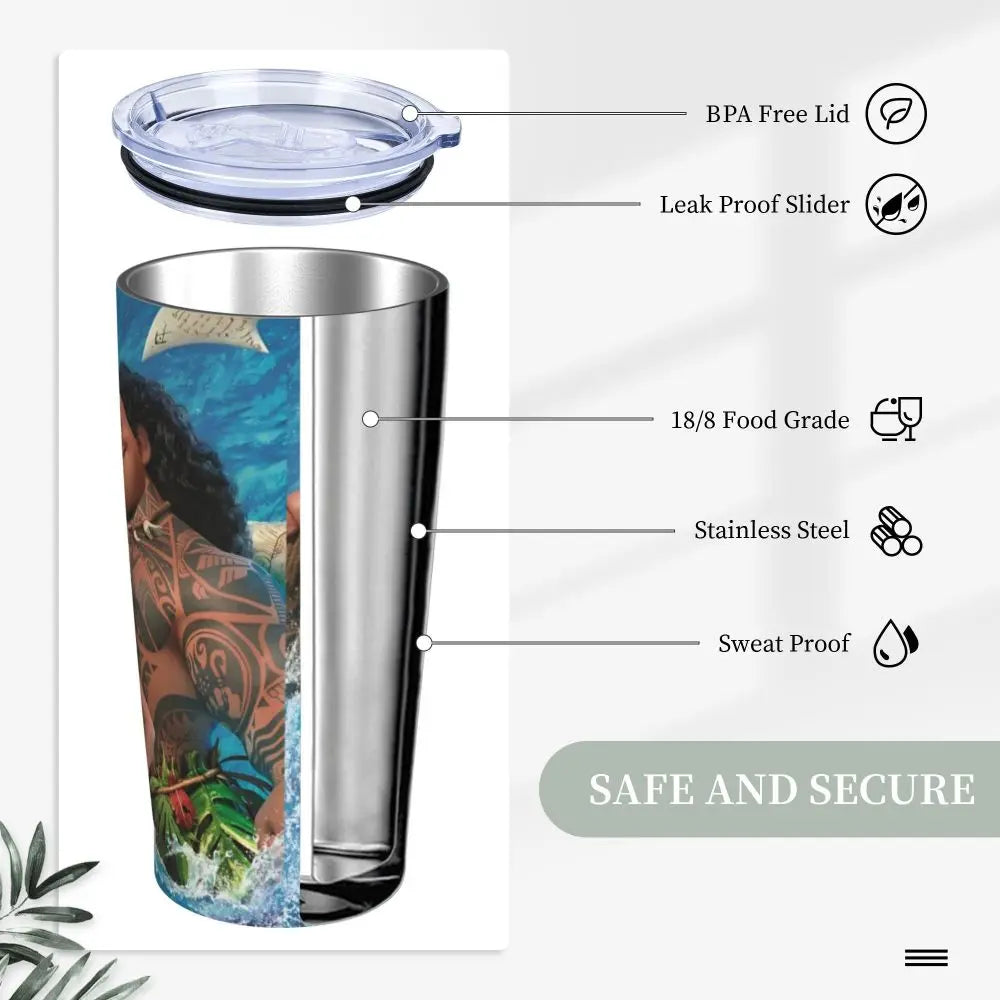 Moana and Pua Cartoon Movie Insulated Tumbler with Straws Stainless Steel Coffee Mugs Double Wall Car Bottle Cups 20oz