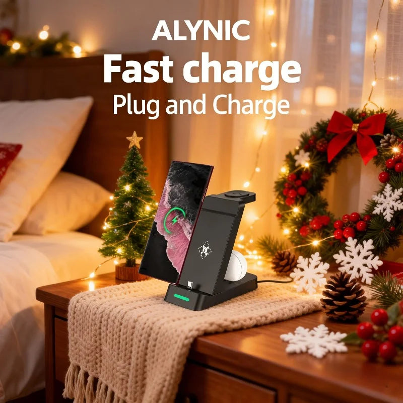 3 in 1 Wireless Charger Stand Fast Charging Station - for iPhone 17-12/X Apple Watch AirPods Samsung Galaxy S25/S23/S22 Charger