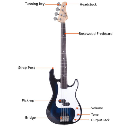Electric Bass Guitar 4 Strings 20 Frets Electric Bass Set Electric Bass with Belt Cable and Wrench Tool
