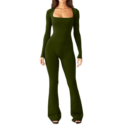New Popular Women Wide Leg Yoga Bodysuit Outfit One Piece Gym Fitness High Quality Sport Long Sleeve Plus Size Jumpsuit