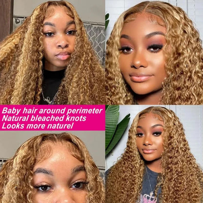 360 4/27 Full Lace Wig Human Hair Invisible Strap 250 Density Deep Wave HD Lace Frontal Wig Human Hair Pre Cut Curly 360 Wigs