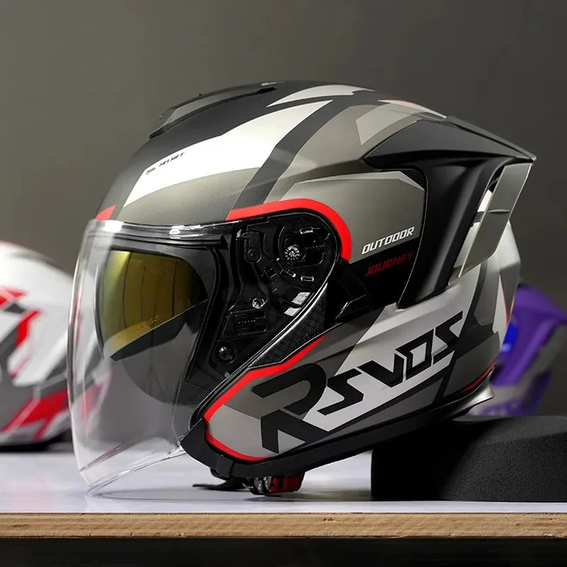 RSV DOT Motorcycle Helmet Double Visor 3/4 Half Helmets Scooter Casco Moto for Men Women Capacete Motorcycle Street Bike Gear