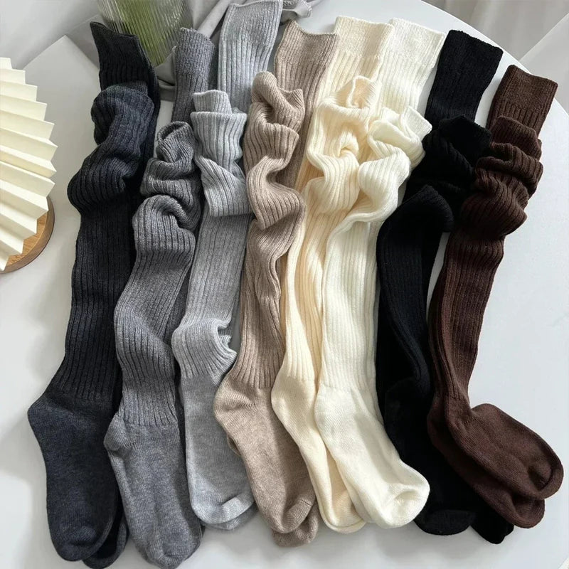 Long Socks Women Soft Wool Cashmere Socks Winter Solid Knitted Stocking Skinny Casual Knee High Fluffy Warm Thicken Girls Socks