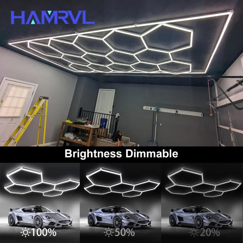 Hexagon Dimmable LED Ceiling Light Modern Honeycomb Panel with 3-Level Dimming 100%/50%/20% for Living Room Bedroom Salon Garage