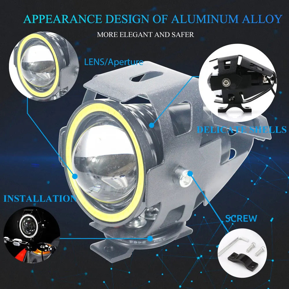 2×LED Angel Eye Mini Motorcycle Headlight Auxiliar Driving Lamp led flashlight Motorbike Front Spotlight ATV Scooter Accessories