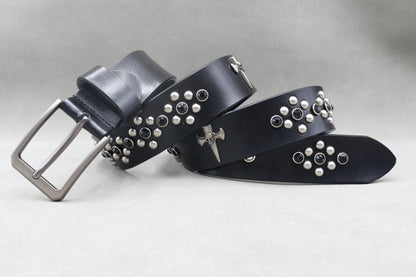 NEW Metal Rivet Cowboy Belt Genuine Leather Cowskin Men Belt Punk Rivet Jeans Belts For WOMEN Ceinture Homme Cinturones Hombre