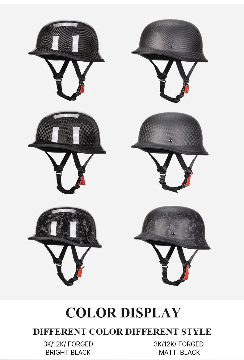Bright Black Real 3K Carbon Fiber Helmet Retro Men's Motorcycle Helmet German Style Soldier Helmet Retro Cruiser DOT ECE