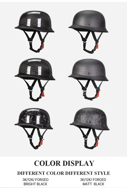 Bright Black Real 3K Carbon Fiber Helmet Retro Men's Motorcycle Helmet German Style Soldier Helmet Retro Cruiser DOT ECE