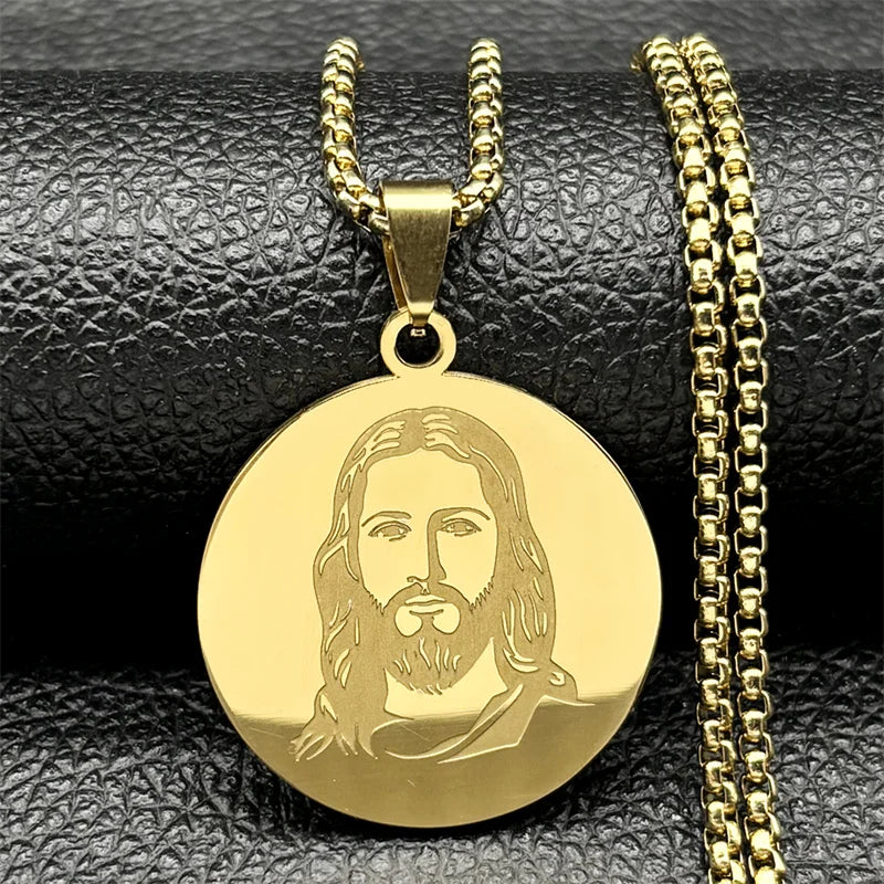 Christian God Jesus Medal Necklace for Women Men Stainless Steel Gold Silver Color Holy Pray Chain Jewelry colar masculino