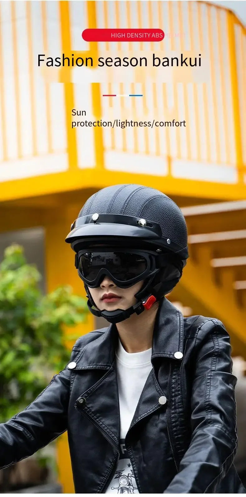 Retro Leather Half Helmet with Ear & Neck Protection - All-Season Cycling Safety Helmet