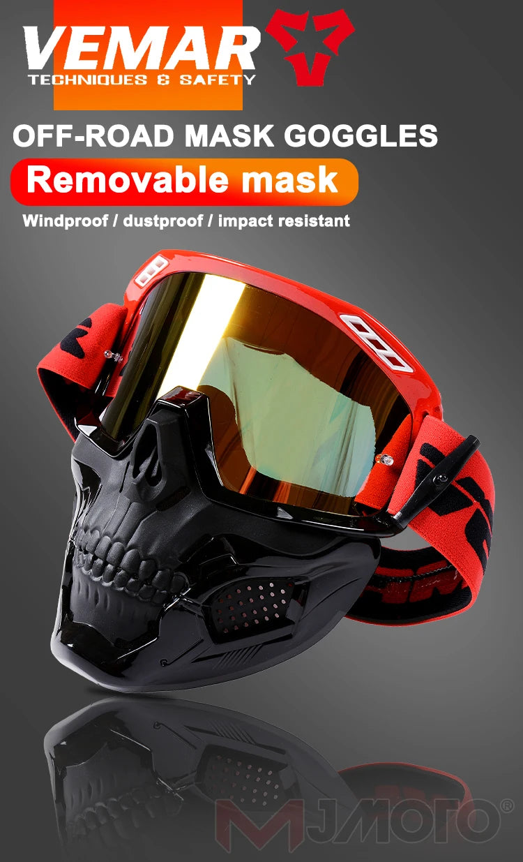 VEMAR Detachable Motorcycle Helmet Goggles Cycling Glasses Man Windproof Dust-proof Motocross Face Mask Goggles Glasses Block UV
