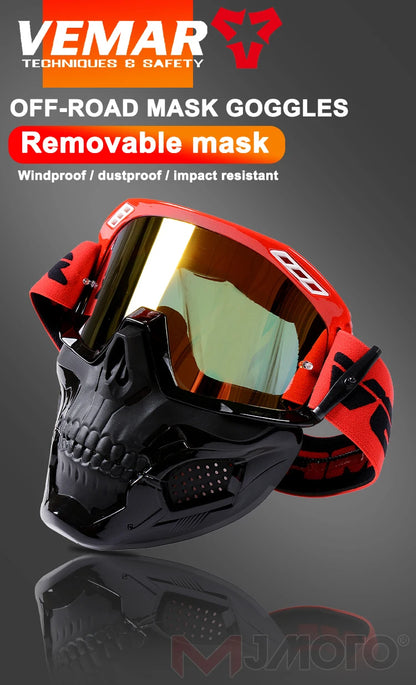 VEMAR Detachable Motorcycle Helmet Goggles Cycling Glasses Man Windproof Dust-proof Motocross Face Mask Goggles Glasses Block UV