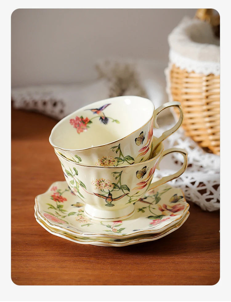 Flower and Bird Patterns Ceramic Cup&saucer Dining Table Coffee Mug Milk Cups Afternoon Tea Teacup Fruit Juice Container