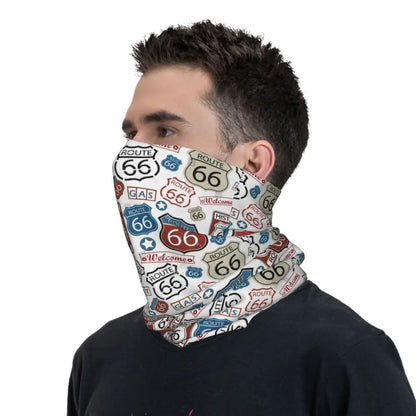 Custom Travel Motorcycle Ride Route 66 Bandana Winter Neck Warmer Windproof Wrap Face Scarf for Hiking Highways Gaiter Headband