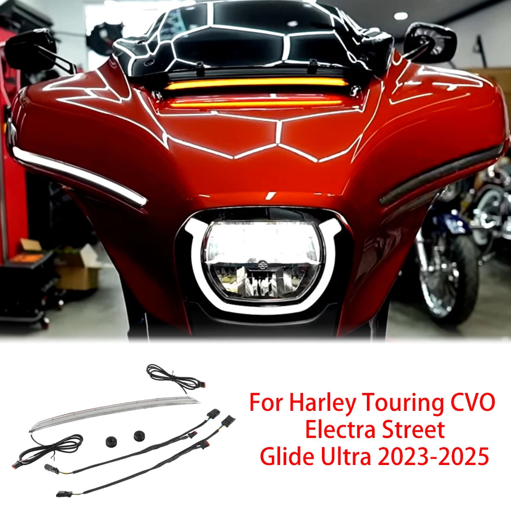 LED Windshield Center Fairing Vent Light for Harley Touring CVO Electra Street Glide Ultra 2023-2025 - High Bright Waterproof