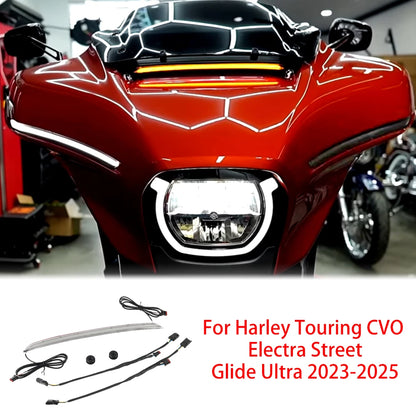 LED Windshield Center Fairing Vent Light for Harley Touring CVO Electra Street Glide Ultra 2023-2025 - High Bright Waterproof