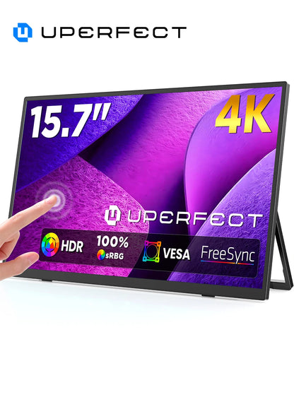 UPERFECT 4K Portable Monitor Touchscreen 15.7” 100% sRGB Laptop Monitor 3840 * 2160 UHD 350 Nits Ultra-Slim USB-C & MINI HDM VESA & Stand Travel Screen for Computer PC Game Consoles