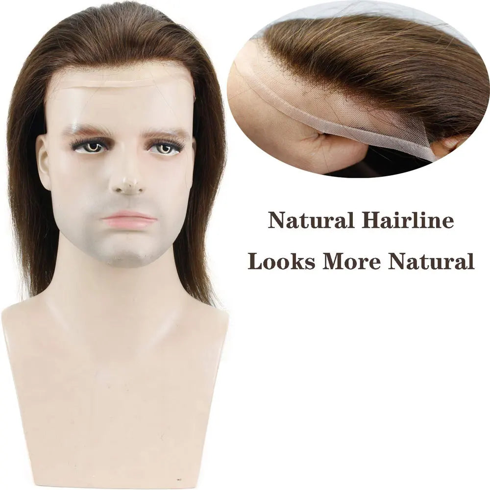 French Lace Front Mens Toupee Hair 12inch Long Hair Replacement System For European Virgin Human Hair Pieces Lace Front Man Wigs