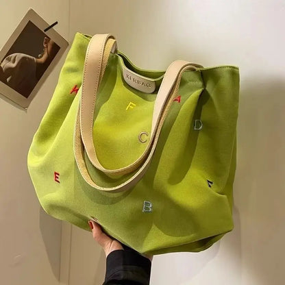 Large Capacity Canvas Bag - Trendy Embroidered Letter Handbag for Girls, Small and Fresh Student Crossbody Tote Bag