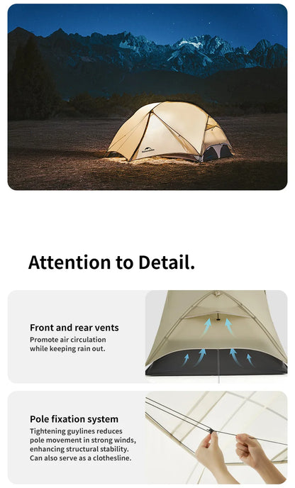 Naturehike Mongar 2 UL/PRO 1-2 Person Backpacking Tent Nylon Waterproof Ultralight Travel Trekking Shelter Tent with Footprint