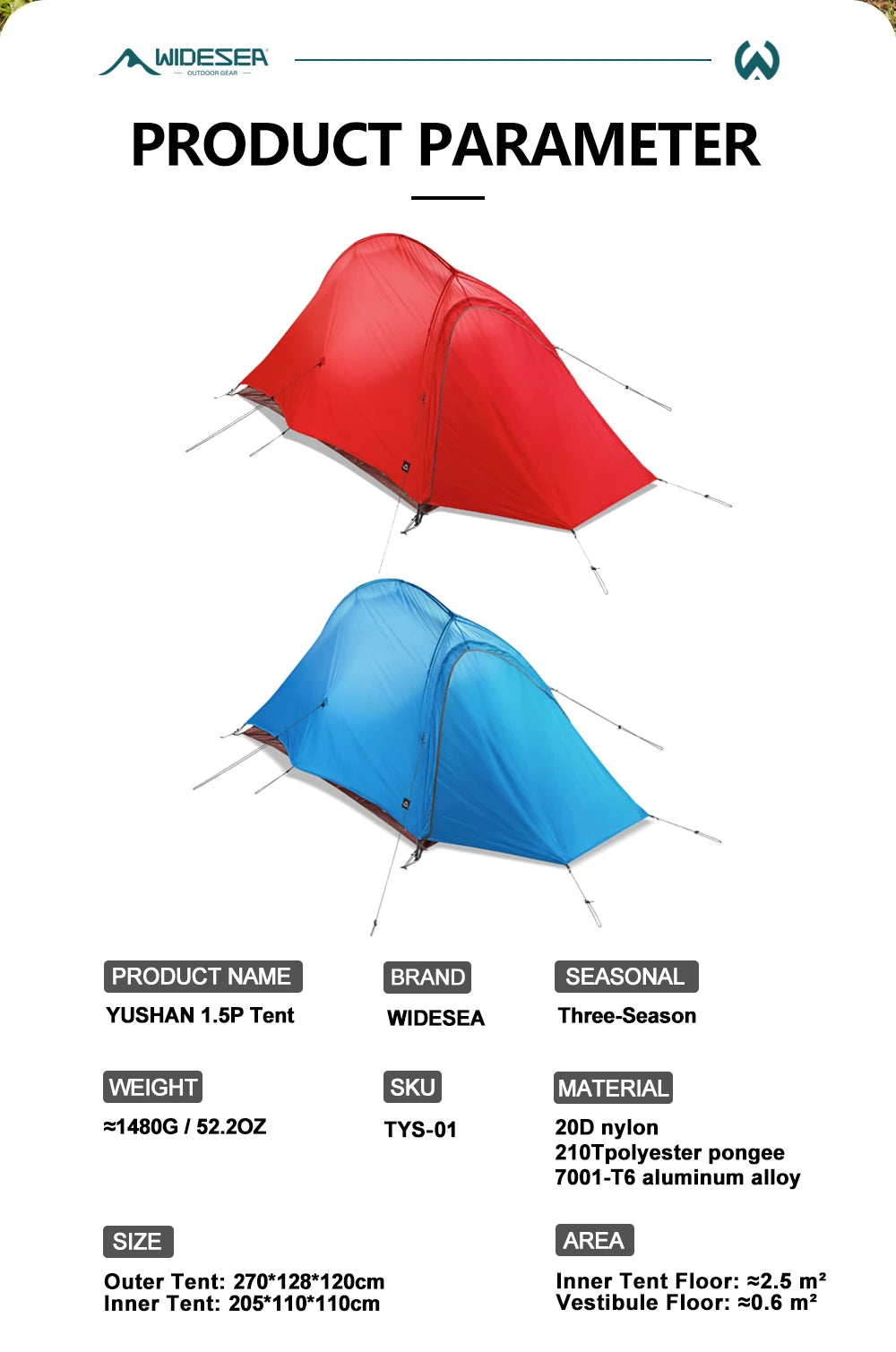 WIDESEA Outdoor Camping 1.5 person Double-Layer Fish Spine tent 15D Nylon Silicone-Coated  Lightweight for Hiking & camping