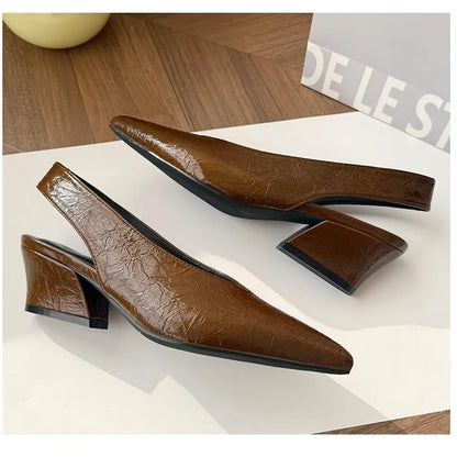 Sandals Luxury Brand Sexy Dress Shoes Elegant Chunky High Heeeled Pumps Sexy Pointed Toe Evening Shoes Women Shoes V Cut Shoes