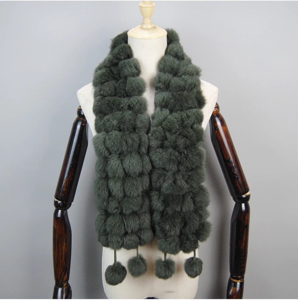 Women Winter Warm Real Rabbit Fur Scarf Hot Sale Natural Rabbit Fur Muffler 2025 Lady 100% Genuine Fur Scarves Wholesale Retail