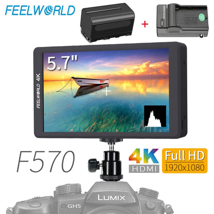 Feelworld F570 5.7" IPS 4K Full HD 1920x1080 HDMI On-camera Field Monitor with NP750 Battery + Charger for Canon Nikon Sony DSLR