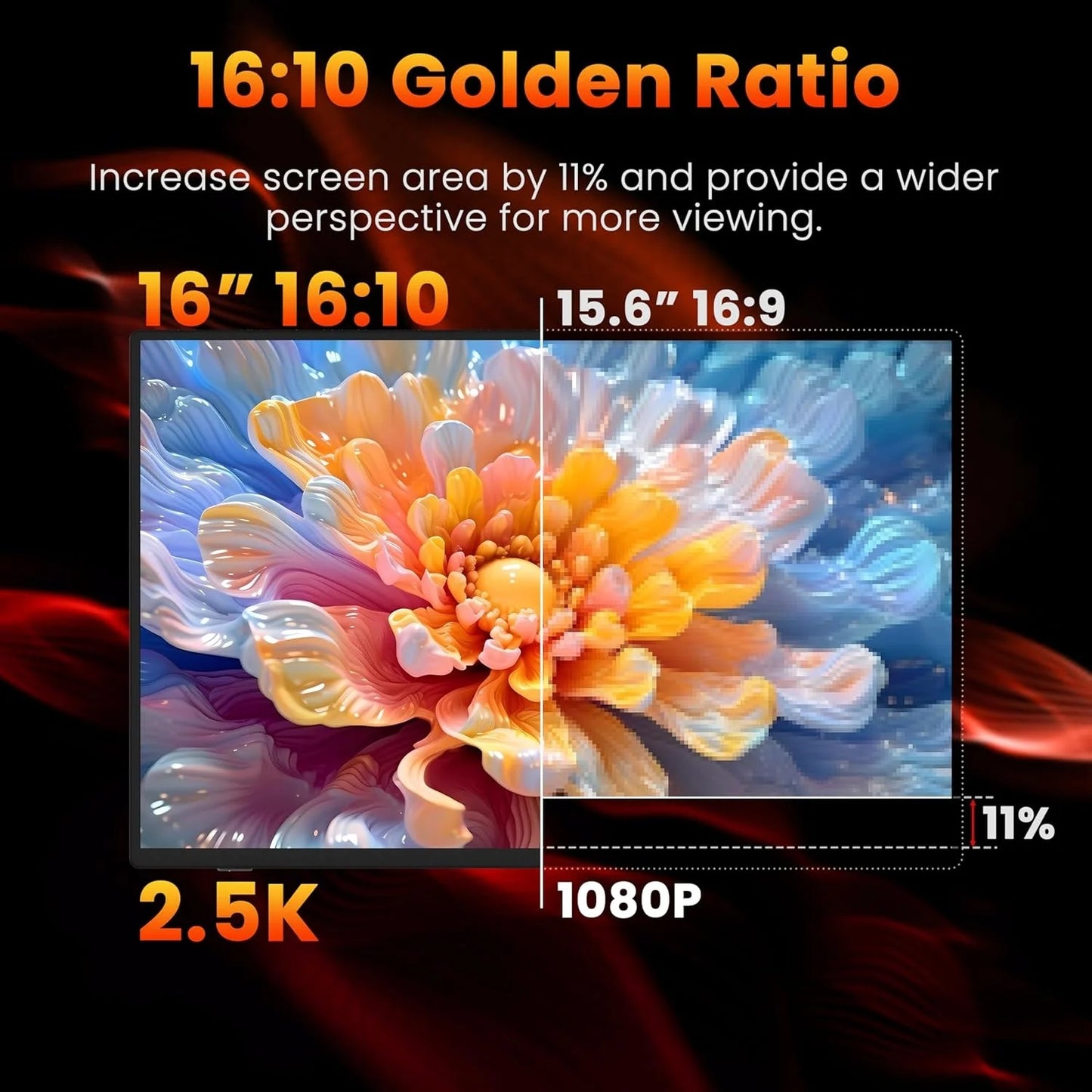XAITH UCKY 16-inch 2K Portable Monitor, 2560×1600, 500 Nits, 120% sRGB, 165Hz HDR, HDMI & USB-C Travel External Display for Lapt