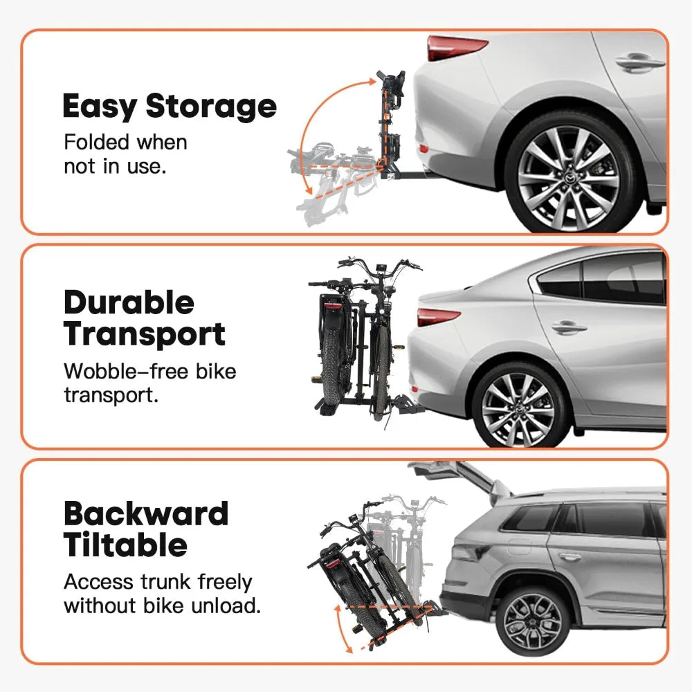 CyberRack E2 Plus EBike Rack with Ramp, 3Positions Foldable, 200 lbs Capacity Heavy Bike Rack Carrier for 2 E-Bike