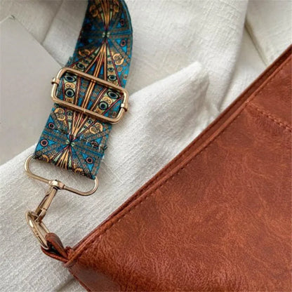 Bohemian Style Women Shoulder Bag, Vintage Wide Strap Crossbody with Intricate Embroidery, Versatile for Casual Commuting Wear