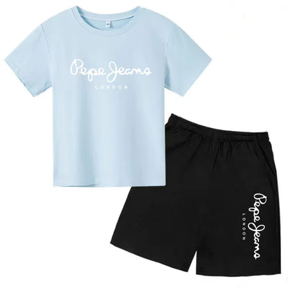 Kids Summer Fashion Casual Set - Boys Girls Toddler Clothes Charming Letter Print T-shirt with Short Sleeves And Shorts 3-12 Yea