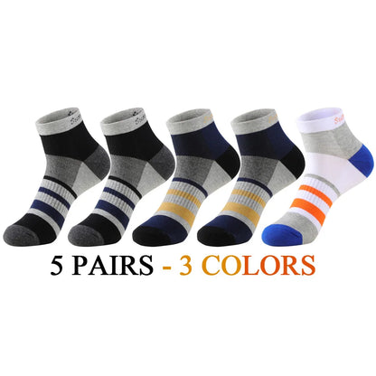 5 Pairs/Lot Running Socks Men Ankle Colorful Stripes Combed Cotton Outdoor Gym Compression Short Male Socks 5 Colors New 2025