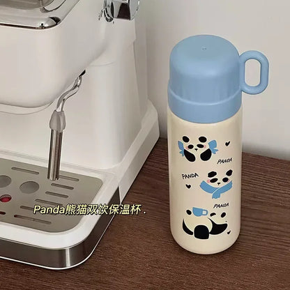 500ml Cartoon Stainless Steel Portable Thermos Cup,Cute Student Water Cup,Outdoor One Cover Dual-use Cup Vacuum Insulated Bottle