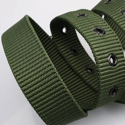New Porous Pin Buckle Canvas Belt Men's Fashion Versatile Belt Student Youth Military Training Extended Denim Designer Belt