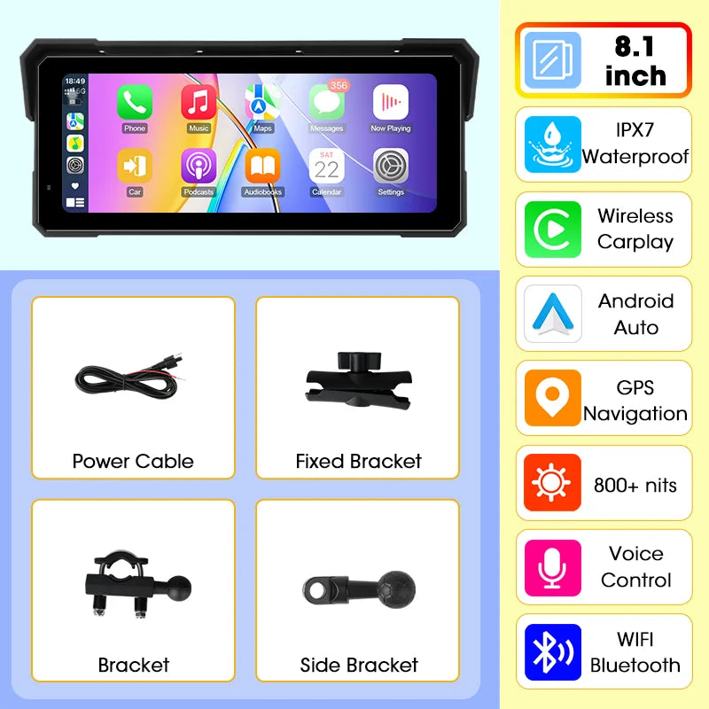 Jansite Motorcycle Display Screen Carplay Moto Navigation Portable Digital Dashboard Motobike Android Auto Waterproof BT Monitor