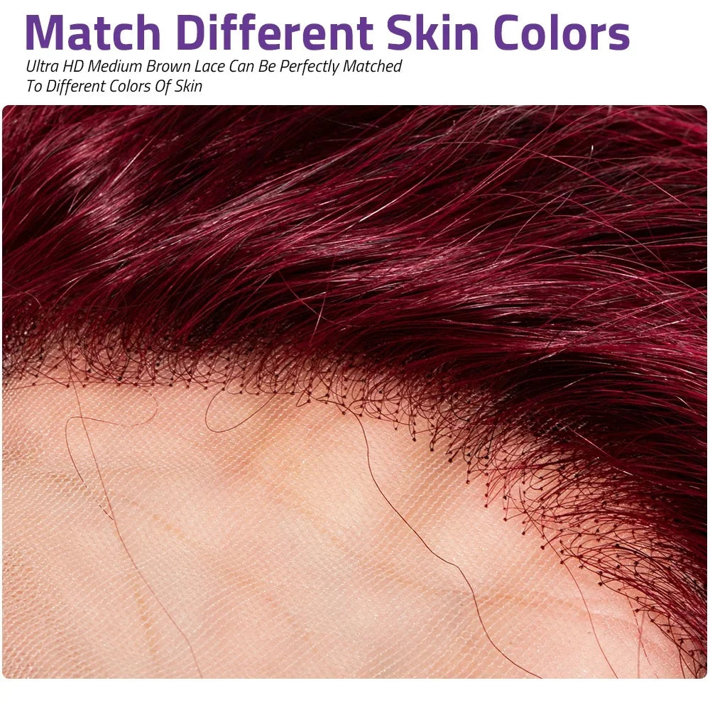 99J Red Burgundy Colored Lace Frontal Human Hair Wigs 13X6 HD  Straight Lace Front Wig250 Density Pre Plucked  Human Hair Wig