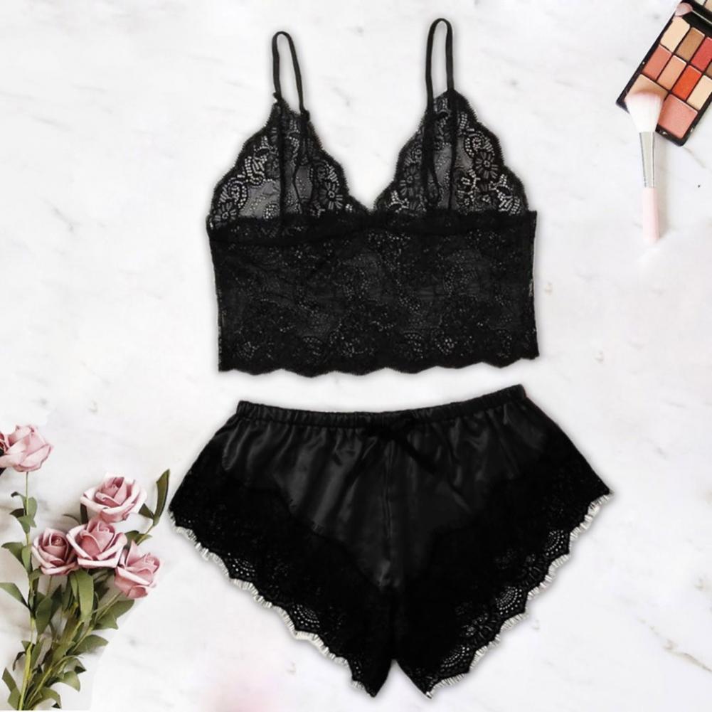 Spaghetti Strap Shorts Women Sleepwear Set Elastic Solid Color Female Camisole Shorts Lace Women Sleepwear Set