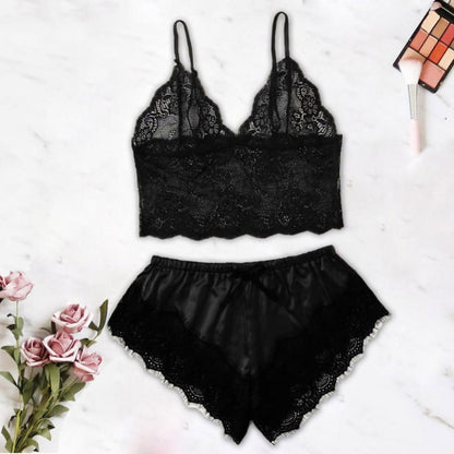 Spaghetti Strap Shorts Women Sleepwear Set Elastic Solid Color Female Camisole Shorts Lace Women Sleepwear Set
