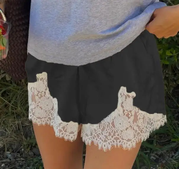 Women Lace Ruffled Solid White Shorts New Summer Autumn Fashion Sweet Satin Female Short Pants Holiday Beach Lady Clothing ﻿