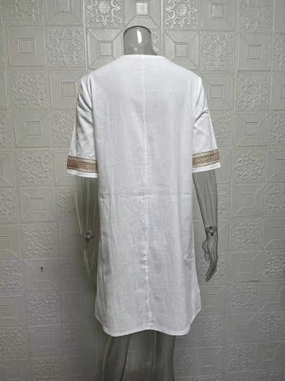New solid color V-neck mid-sleeved elegant dress