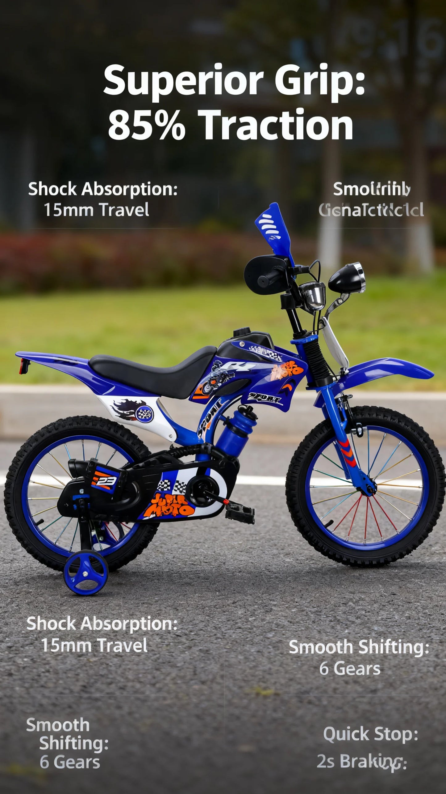 Blue Children's Off-Road Motorcycle Bicycle Pedal Bike with Headlamp Boys And Girls 12-16 Inch Cro
