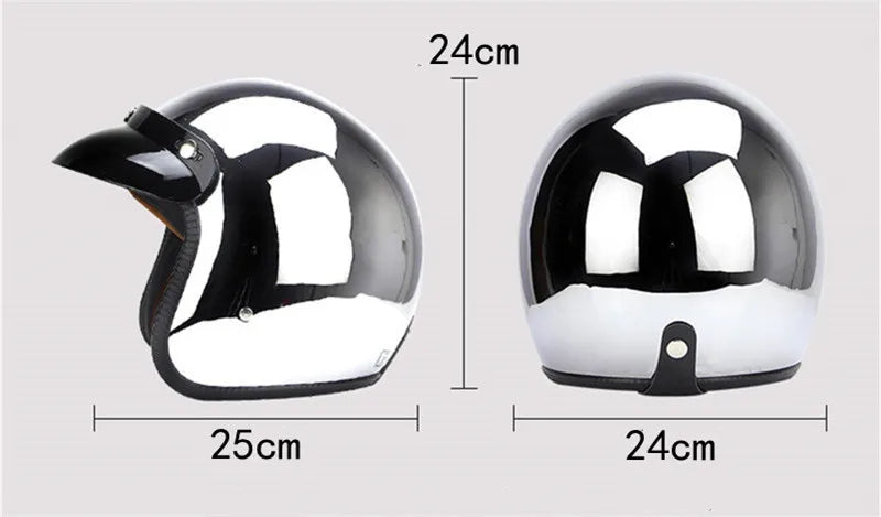 HOT Unique Silver Plating Open Face Retro Motorcycle Helmet Vintage Moto Chrome Helmet Sliver Jet Moto 3/4 Half Casco Casque